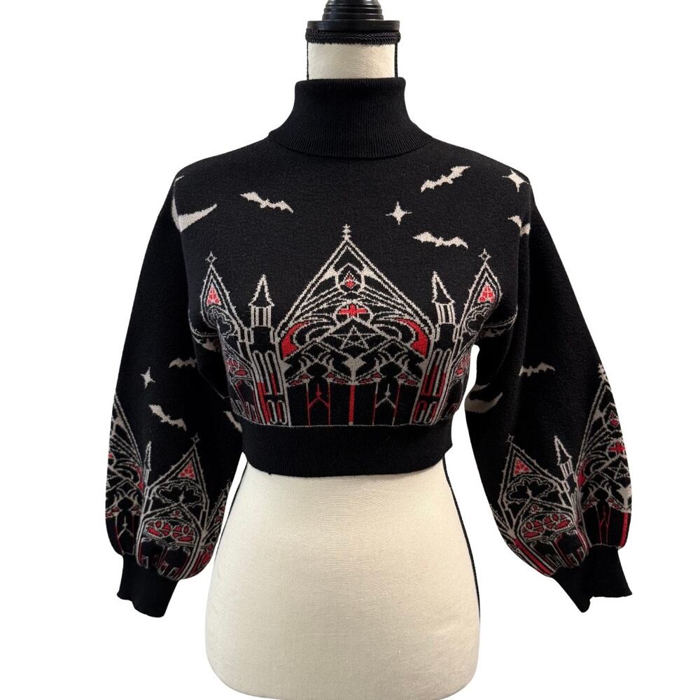 Romwe Women’s Cropped Turtleneck Gothic Sweater Size XS